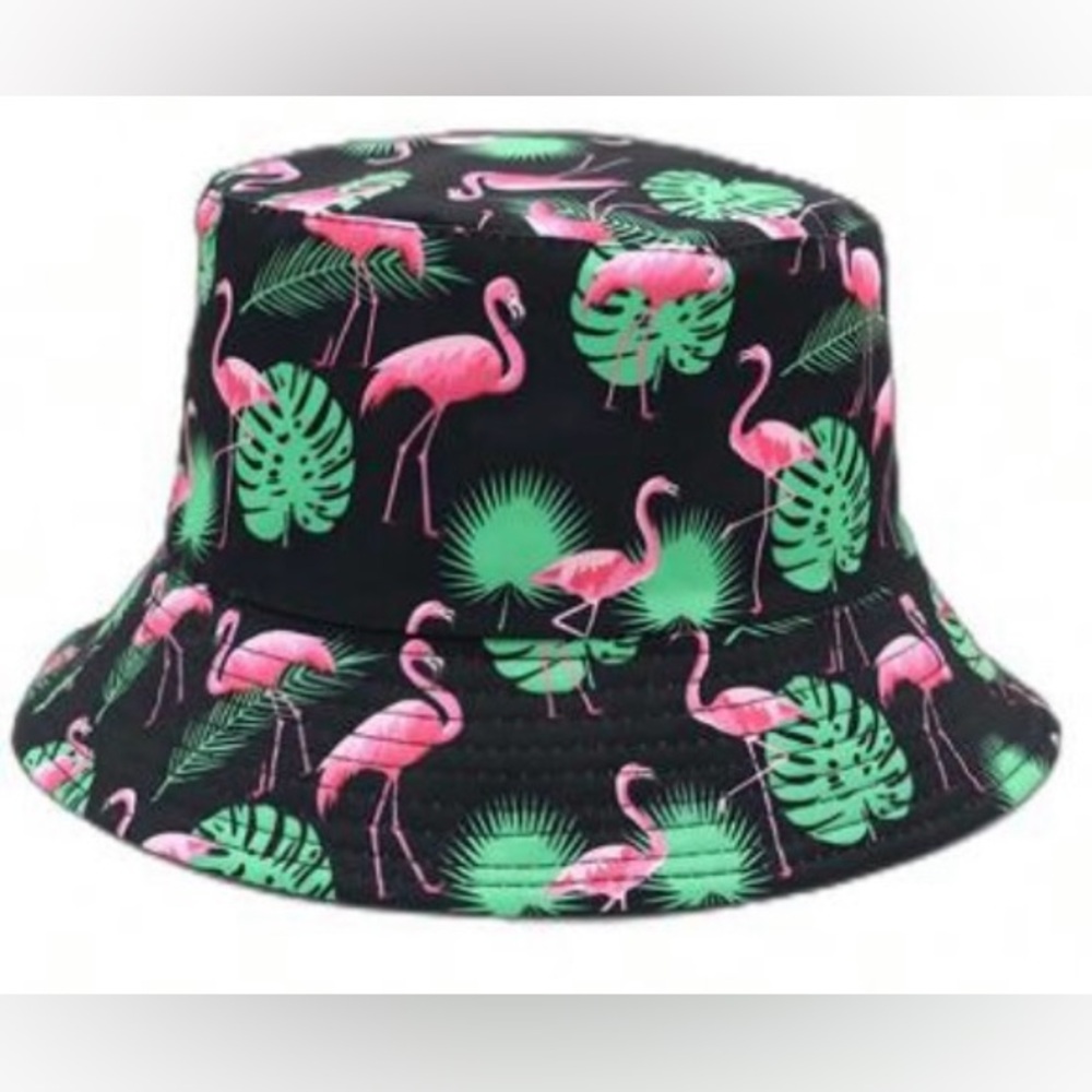 Women’s Flamingo Print Bucket Hat - Black & Pink